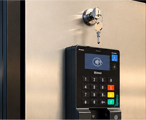 Dettaglio del POS contactless montato sul pannello frontale della colonnina